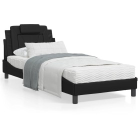 Estructura de cama con cabecero cuero sintético negro 80x200