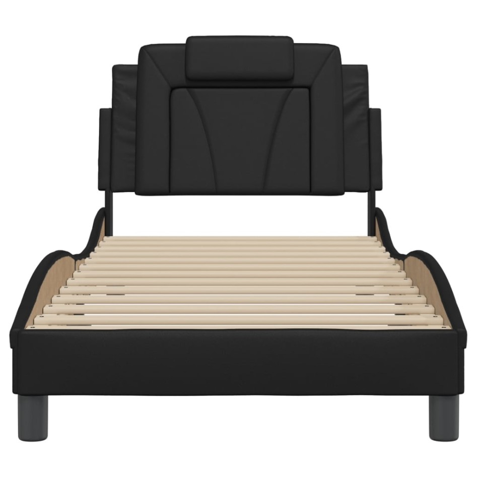 Estructura de cama con cabecero cuero sintético negro 90x190