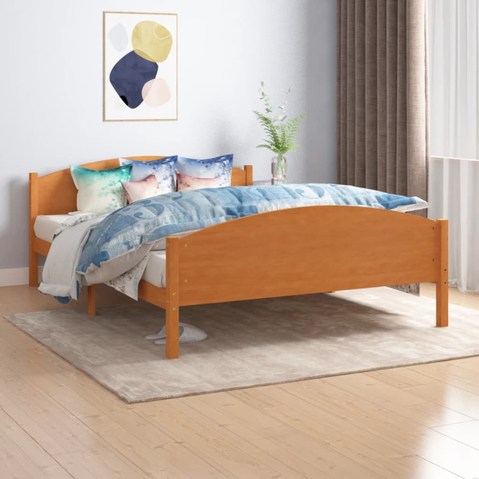 Estructura de cama madera maciza pino marrón miel 140x200