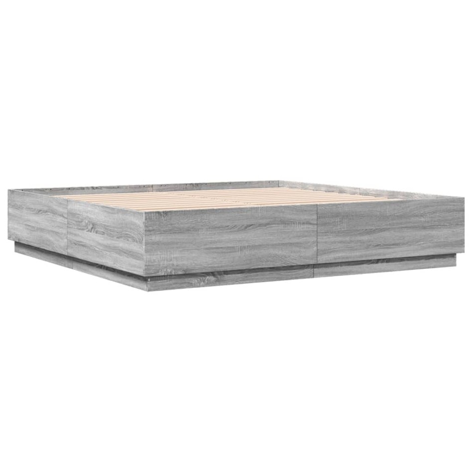 Estructura de cama con luces LED madera gris Sonoma 200x200