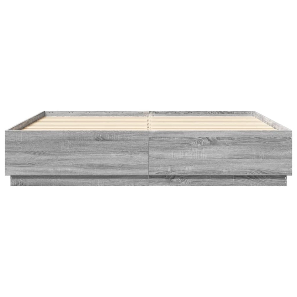 Estructura de cama con luces LED madera gris Sonoma 200x200