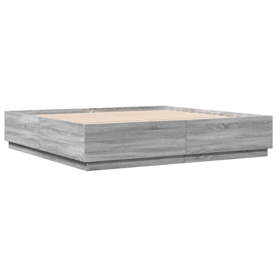 Estructura de cama con luces LED madera gris Sonoma 200x200
