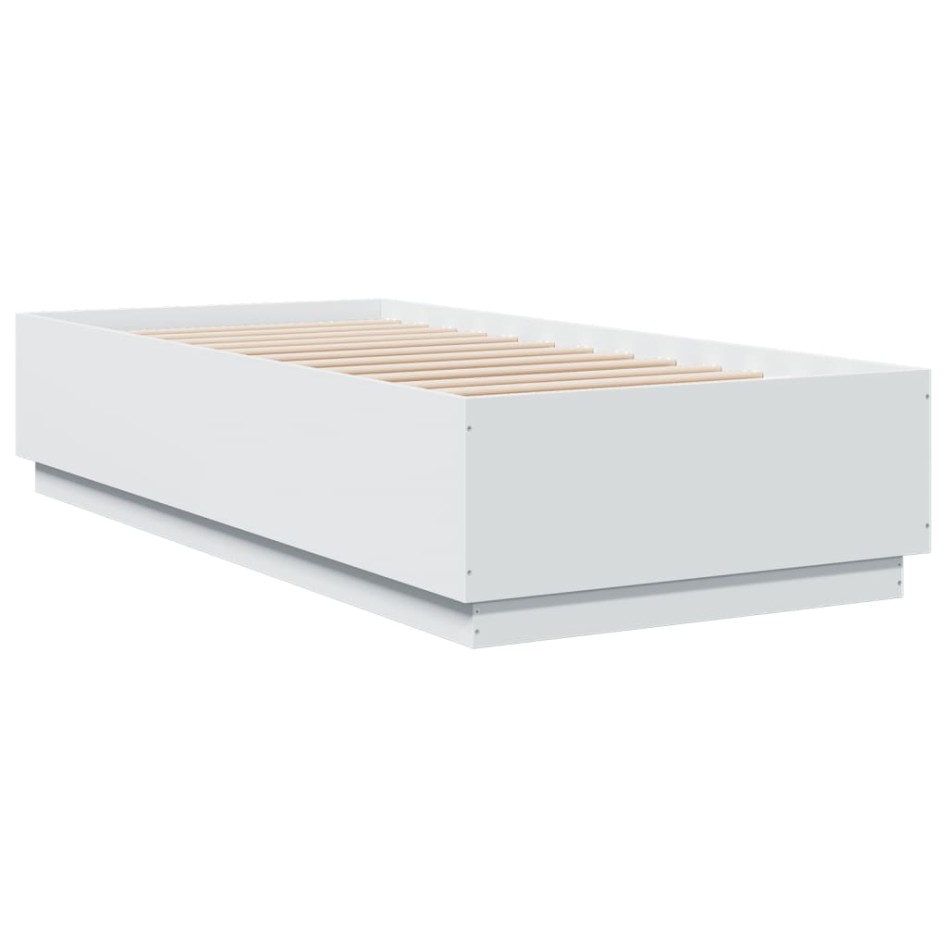Estructura de cama con LED madera ingeniería blanco 90x200