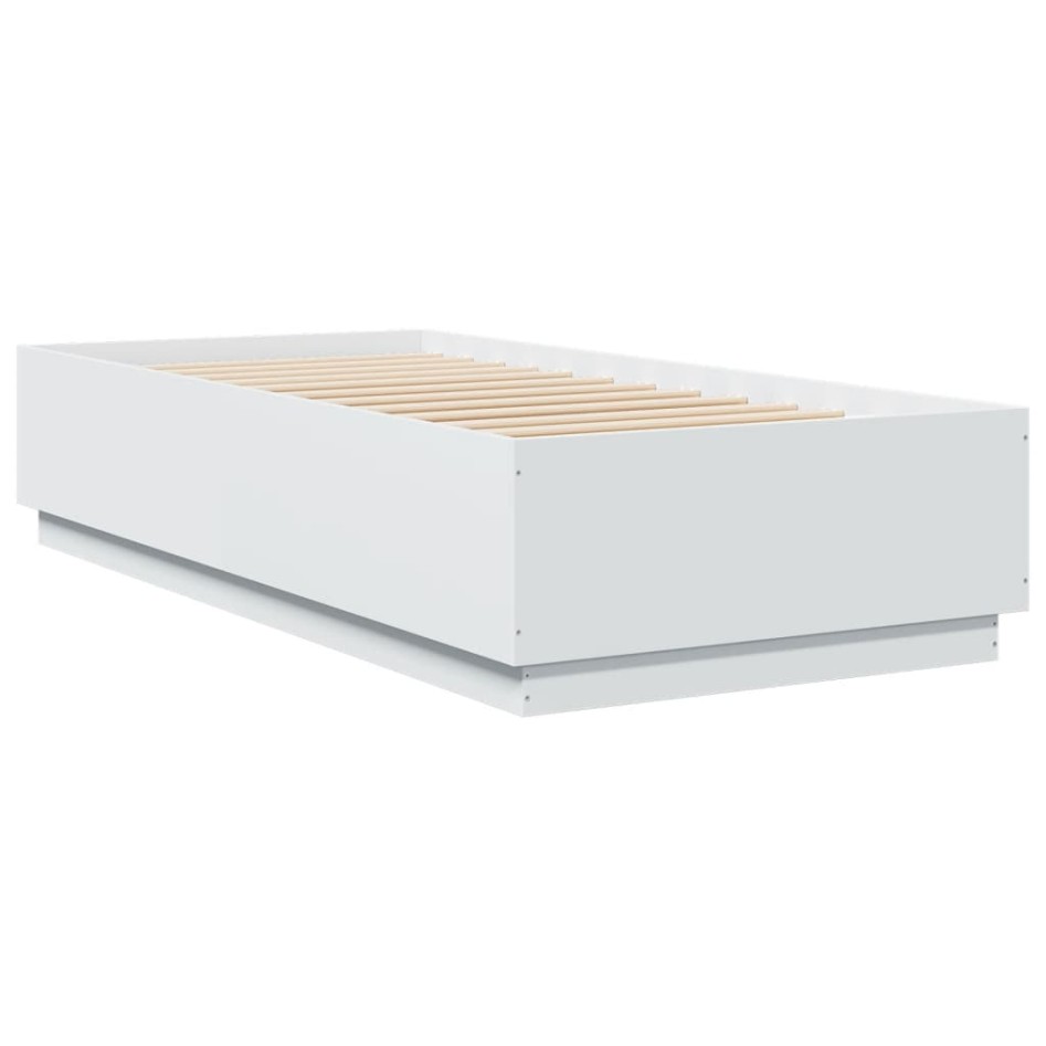 Estructura de cama con LED madera ingeniería blanco 90x200