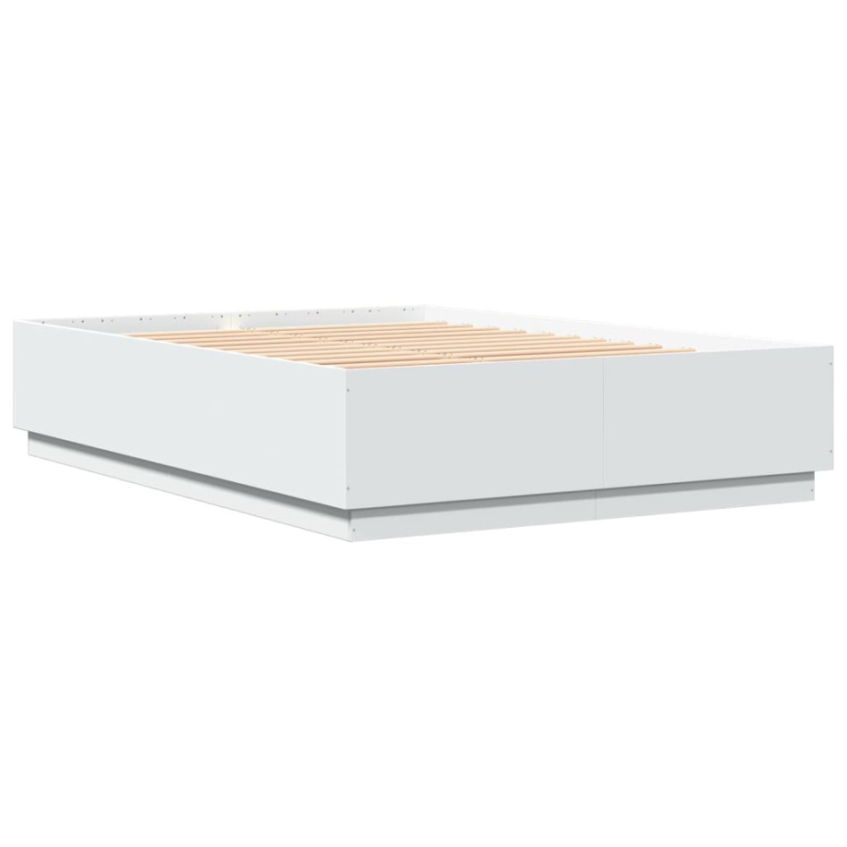 Estructura de cama con LED madera ingeniería blanco 140x200