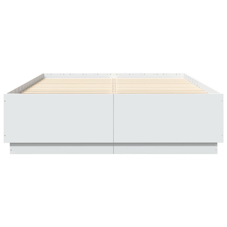 Estructura de cama con LED madera ingeniería blanco 140x200