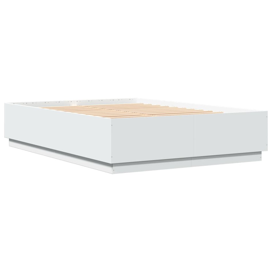 Estructura de cama con LED madera ingeniería blanco 140x200