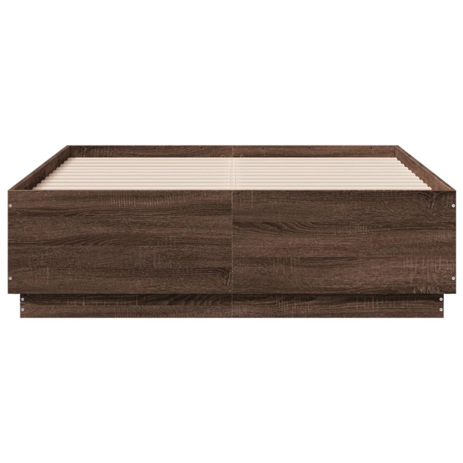 Estructura cama con luces LED madera roble marrón 140x190