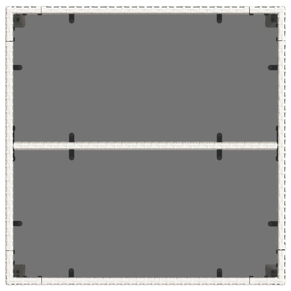 Mesa de jardín superficie de vidrio ratán PE blanco 90x90x75