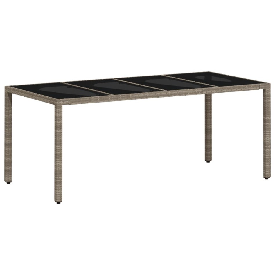 Mesa de jardín superficie de vidrio ratán PE gris 190x90x75