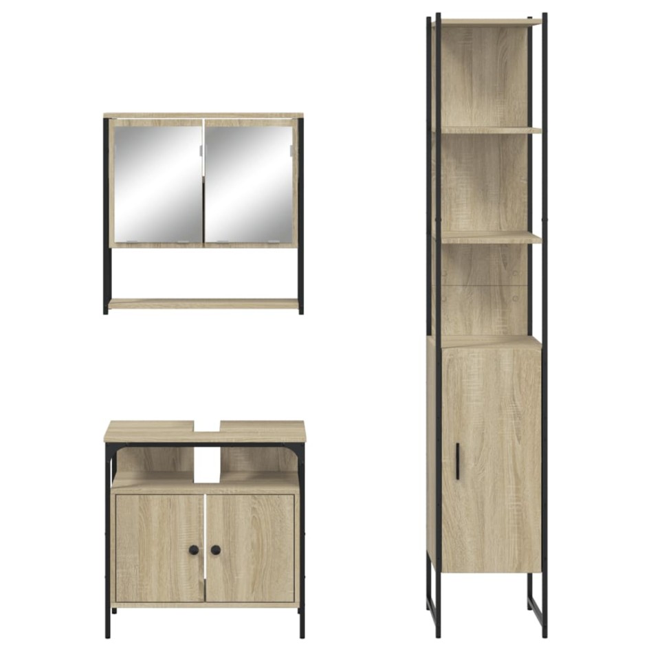Set de muebles de baño 3 pzas madera contrachapada roble