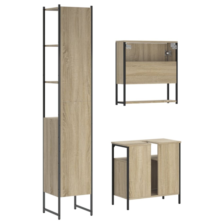 Set de muebles de baño 3 pzas madera contrachapada roble