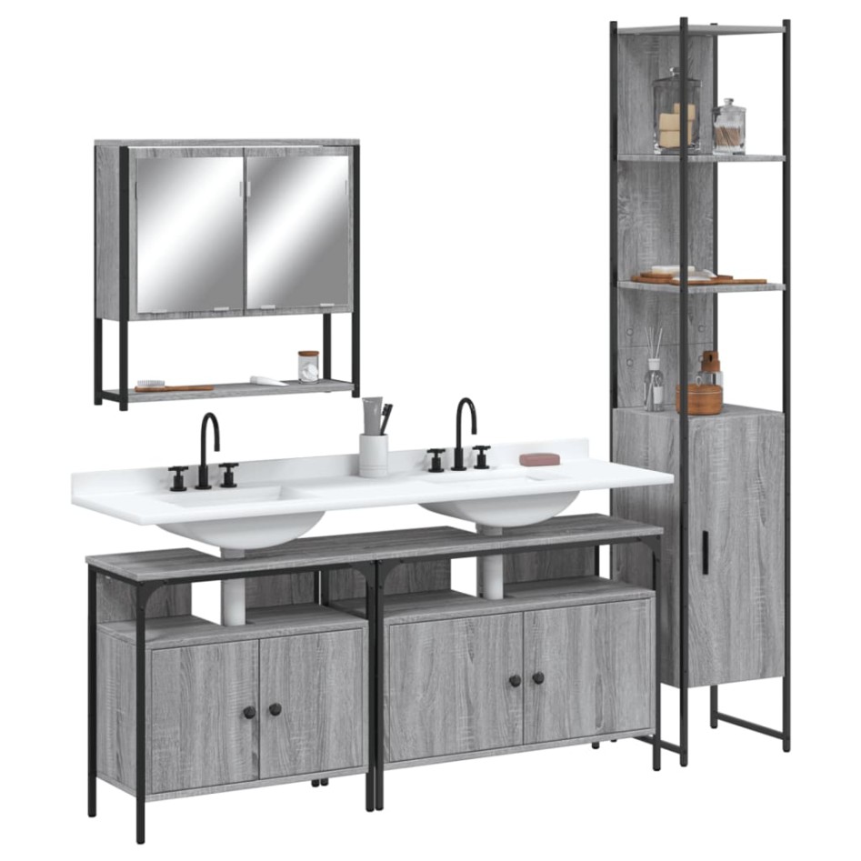 Set de muebles de baño 4 pzas madera contrachapada gris