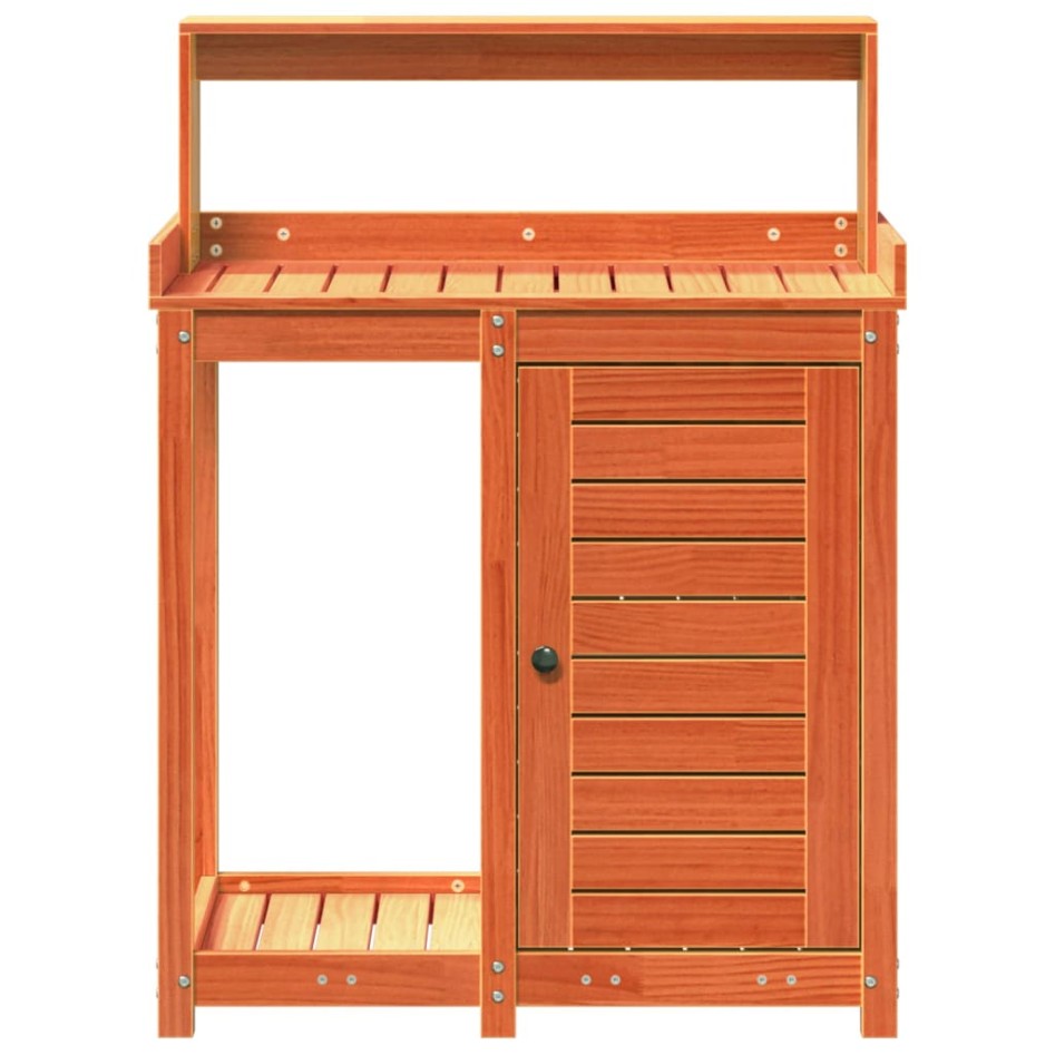 Mesa plantación con estantes madera pino marrón