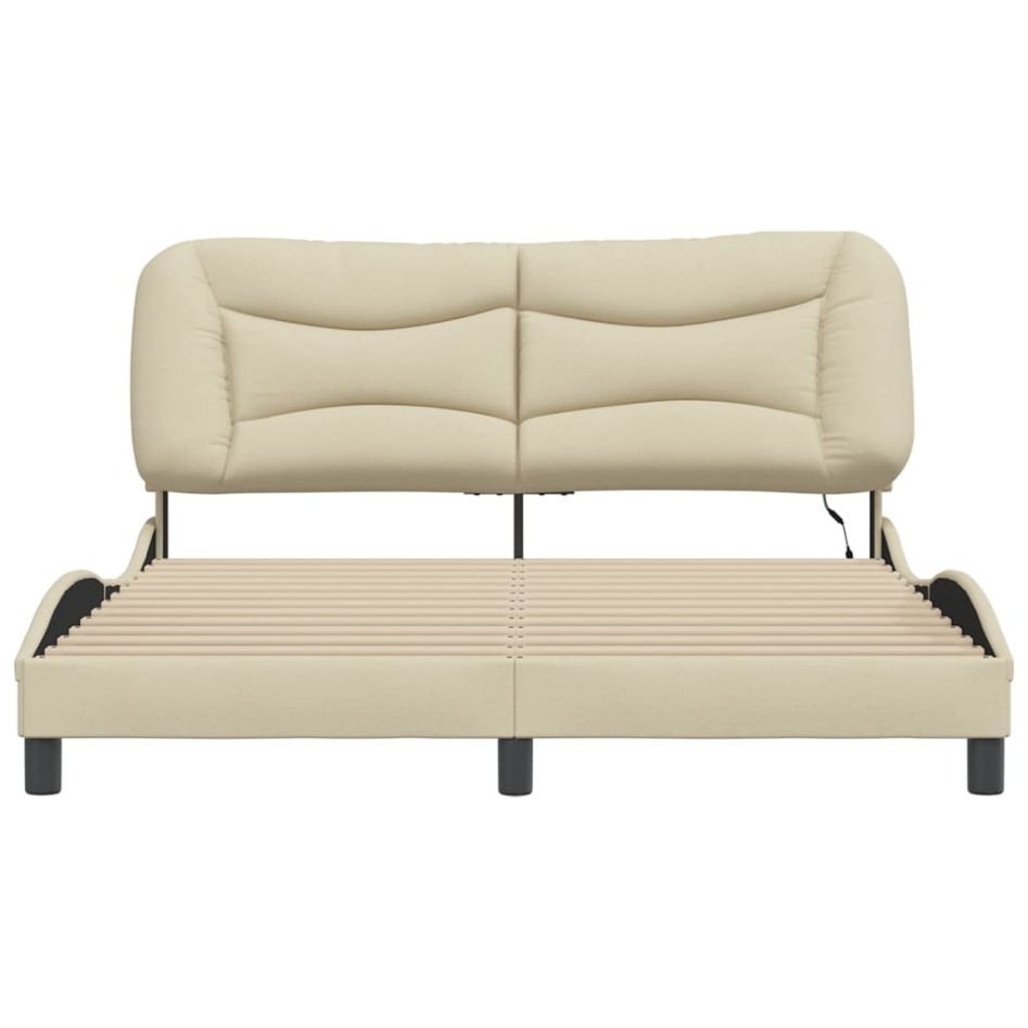 Estructura de cama con luces LED tela crema 160x200