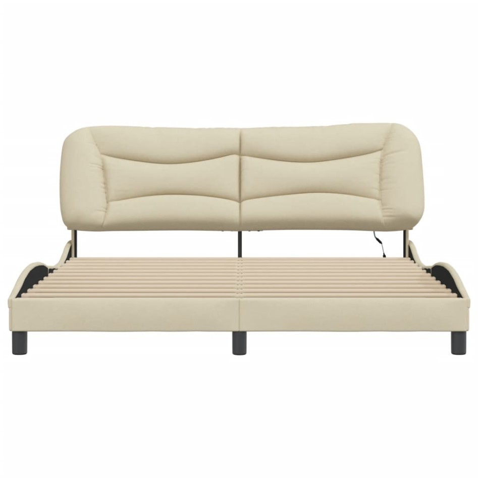 Estructura de cama con luces LED tela crema 180x200