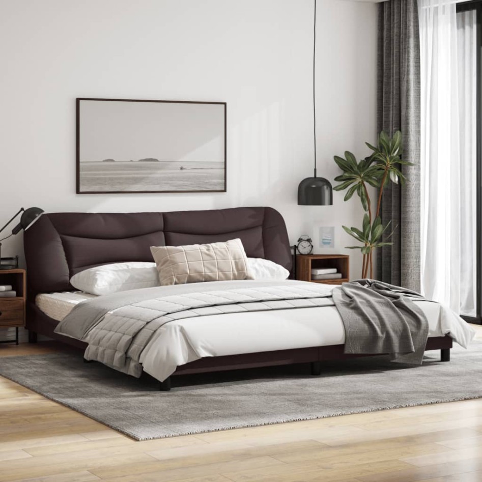 Estructura de cama con luces LED tela marrón oscuro 200x200