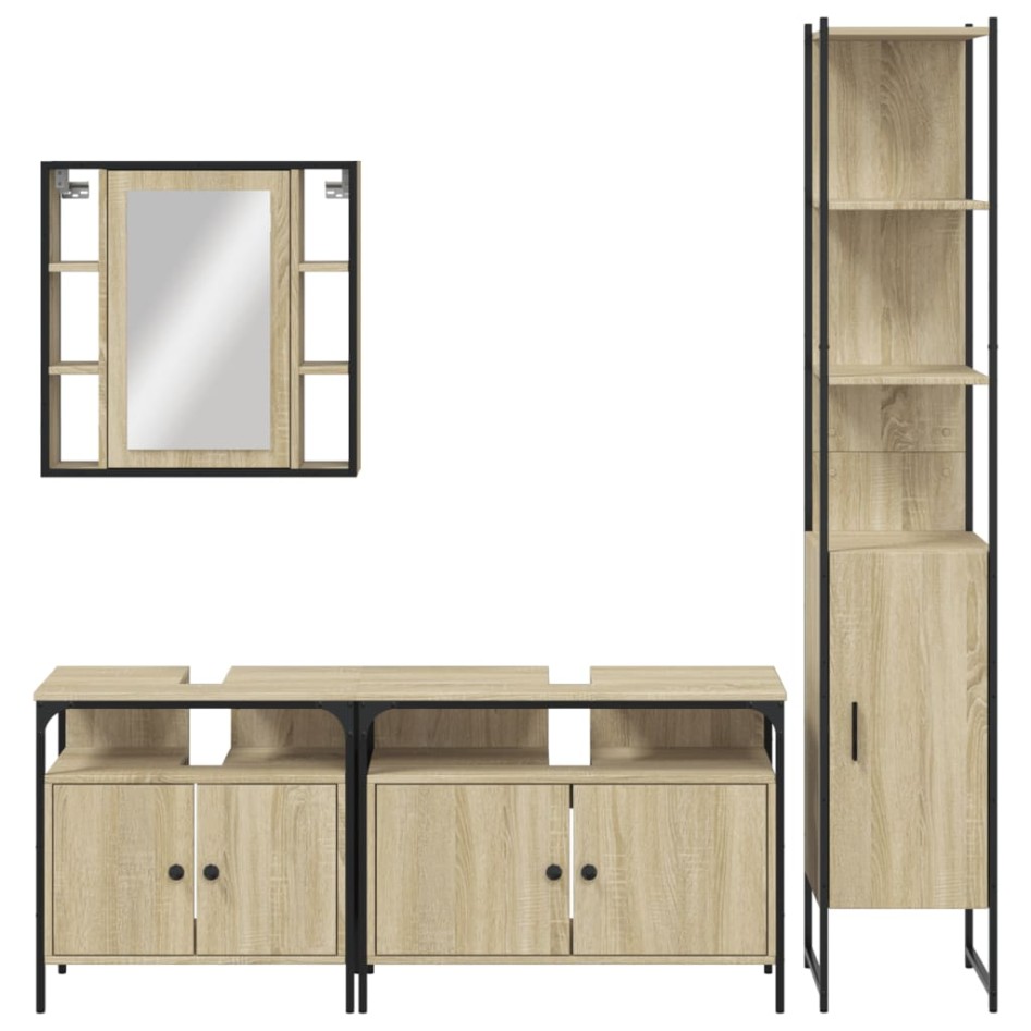 Juego de muebles de baño 4 pzas madera ingeniería roble