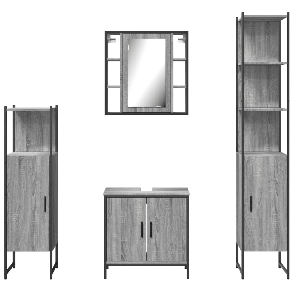 Set de armario de baño 4 pzas madera contrachapada gris