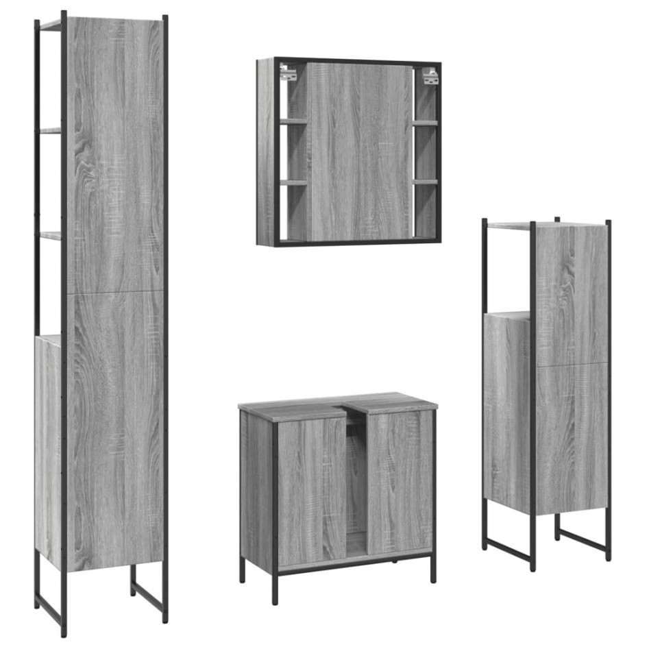 Set de armario de baño 4 pzas madera contrachapada gris