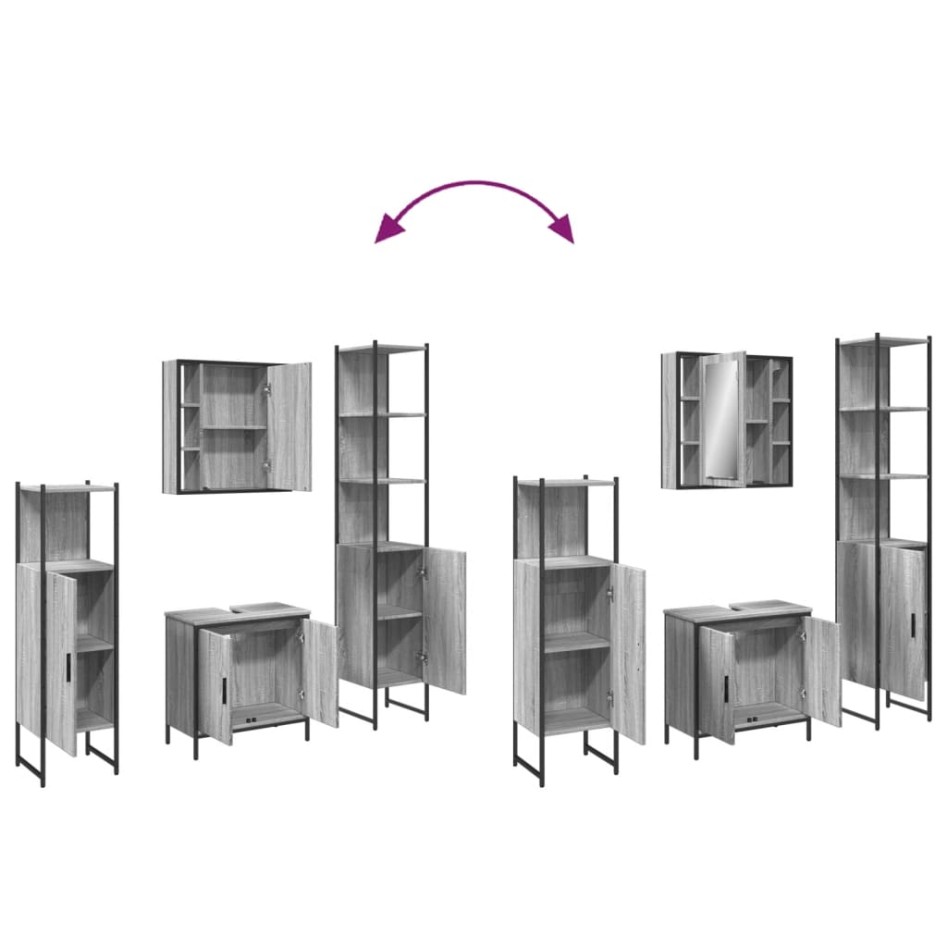 Set de armario de baño 4 pzas madera contrachapada gris