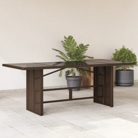 Mesa de jardín superficie de vidrio ratán PE marrón