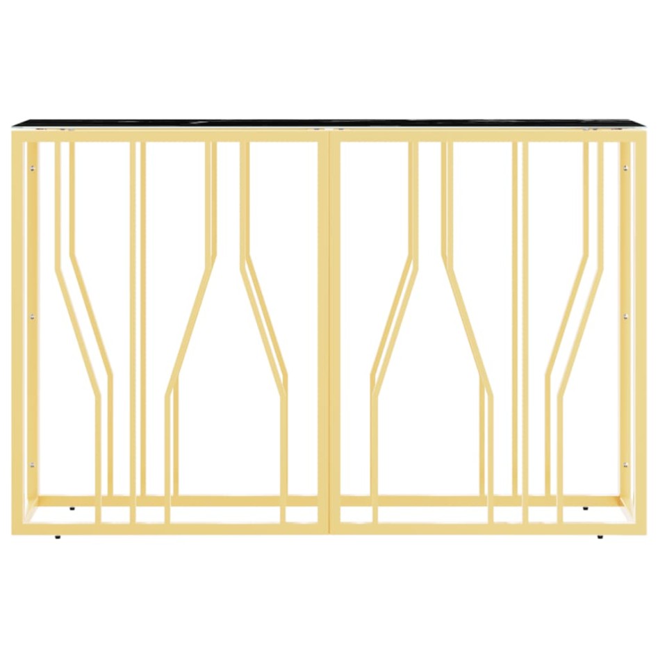 Mesa consola de acero inoxidable y vidrio dorada 110x30x70