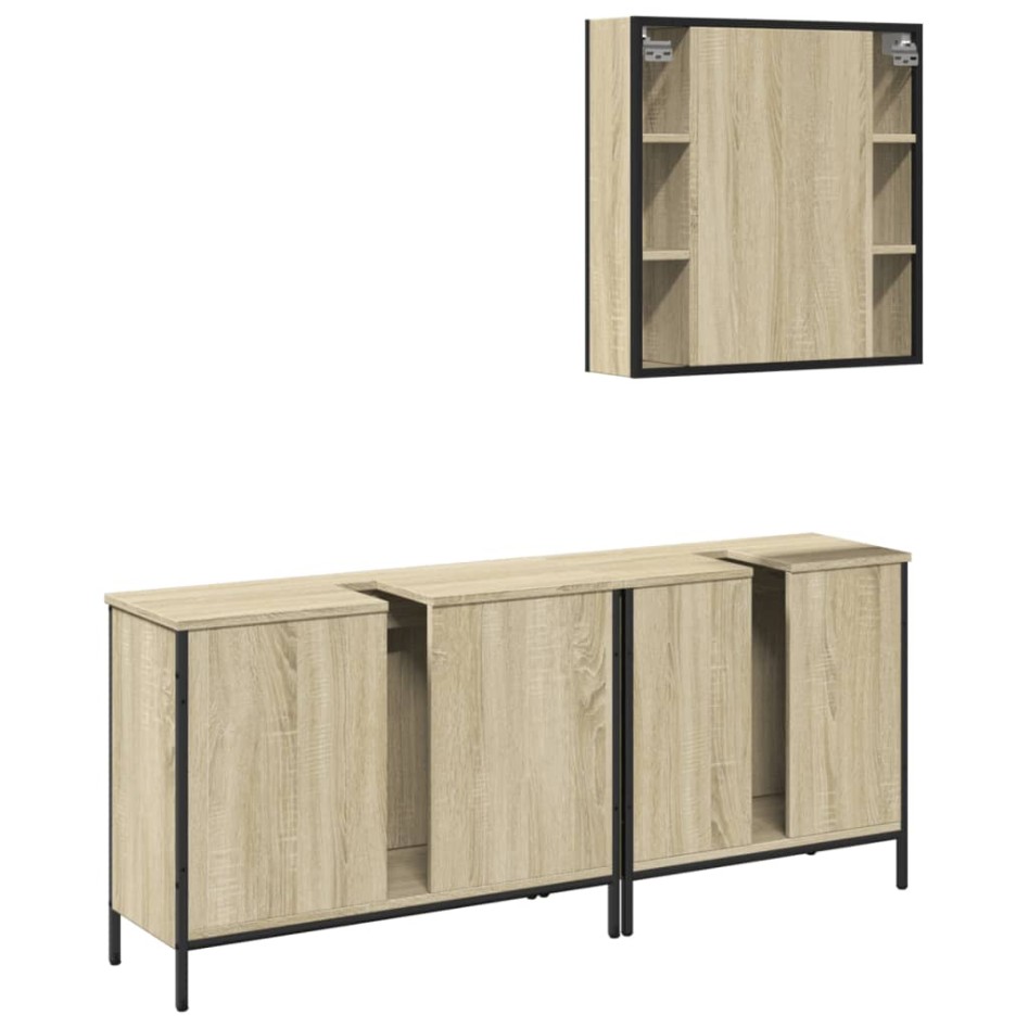 Set de muebles de baño 3 pzas madera contrachapada roble