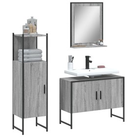 Set de muebles de baño 3 pzas madera contrachapada gris