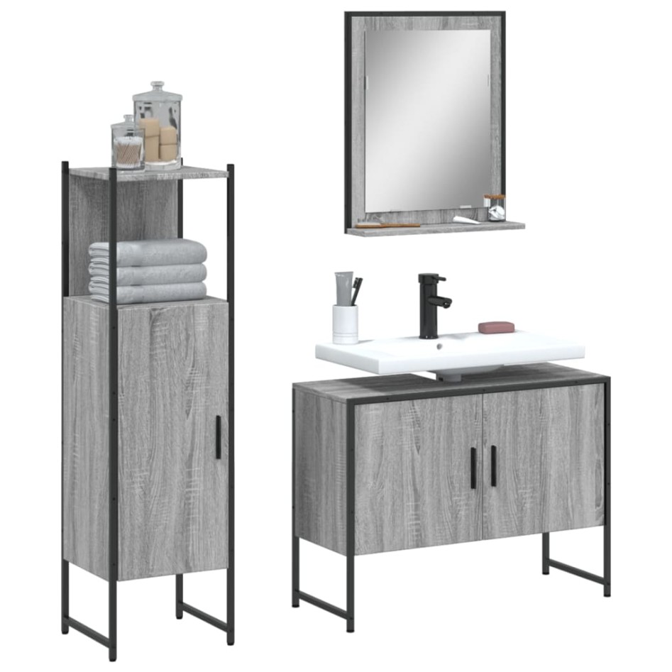 Set de muebles de baño 3 pzas madera contrachapada gris
