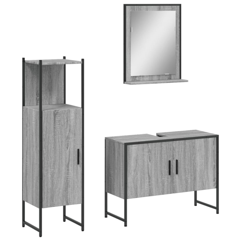 Set de muebles de baño 3 pzas madera contrachapada gris