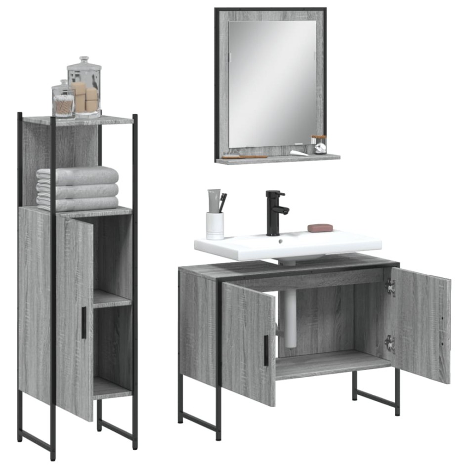 Set de muebles de baño 3 pzas madera contrachapada gris