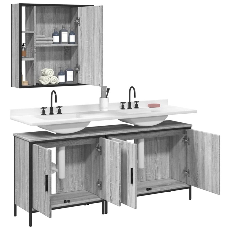Set de muebles de baño 3 pzas madera contrachapada gris