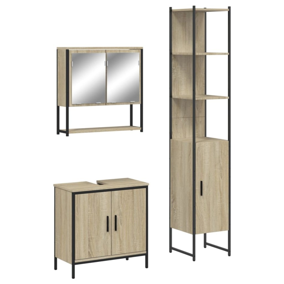 Set de muebles de baño 3 pzas madera contrachapada roble