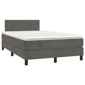 Cama box spring colchón y LED terciopelo gris oscuro 120x190