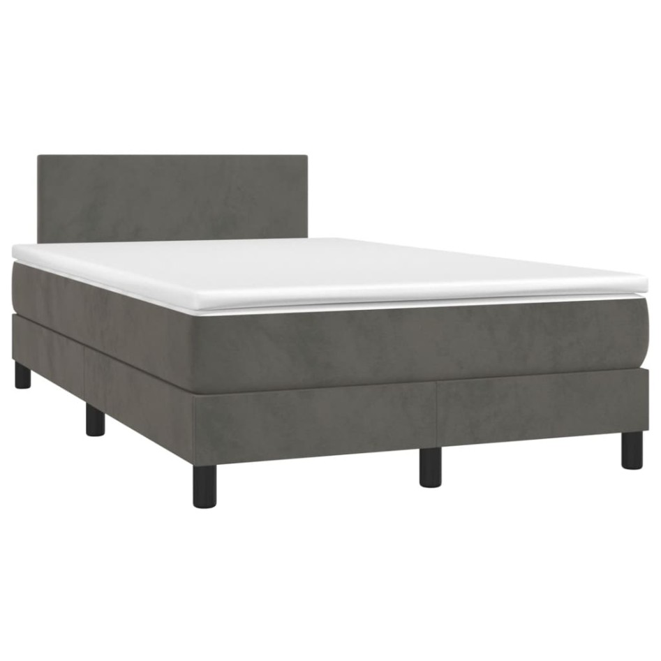 Cama box spring colchón y LED terciopelo gris oscuro 120x190