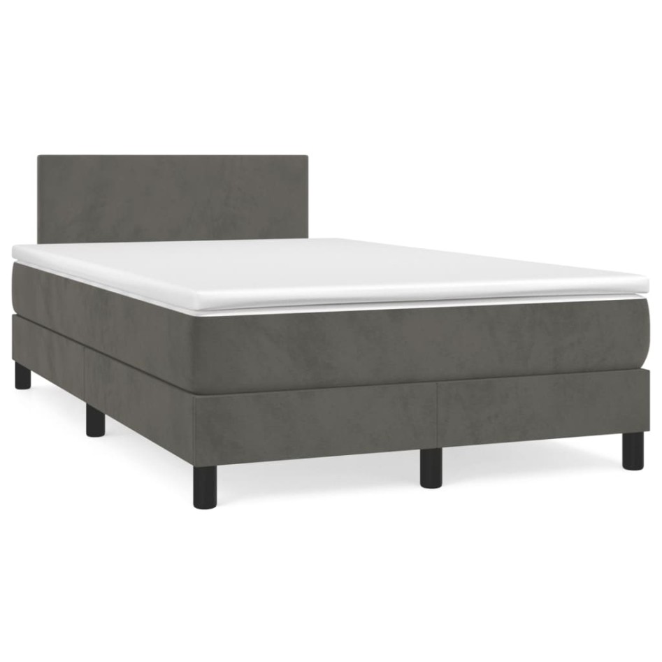 Cama box spring colchón y LED terciopelo gris oscuro 120x190