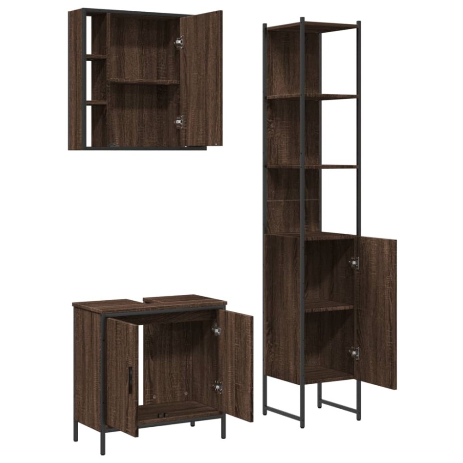 Set de muebles de baño 3 pzas madera contrachapada roble