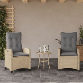 Sillones reclinables jardín y cojines beige mix 2 uds ratán