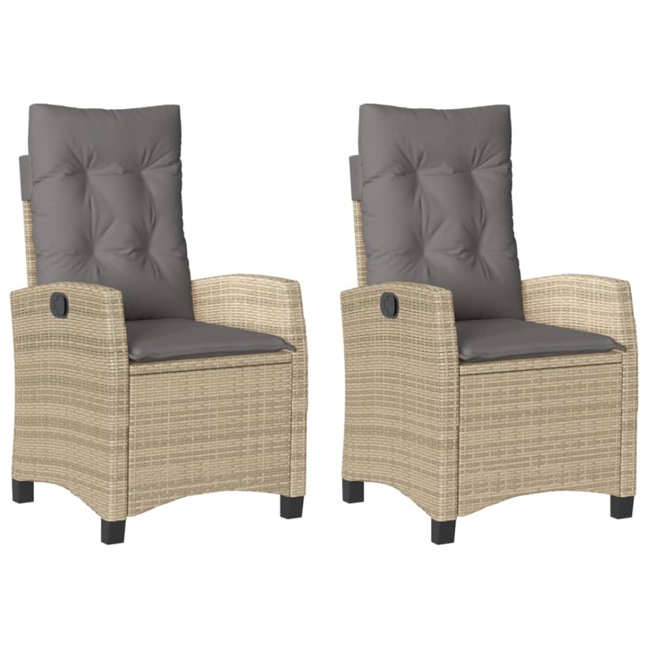 Sillones reclinables jardín y cojines beige mix 2 uds ratán