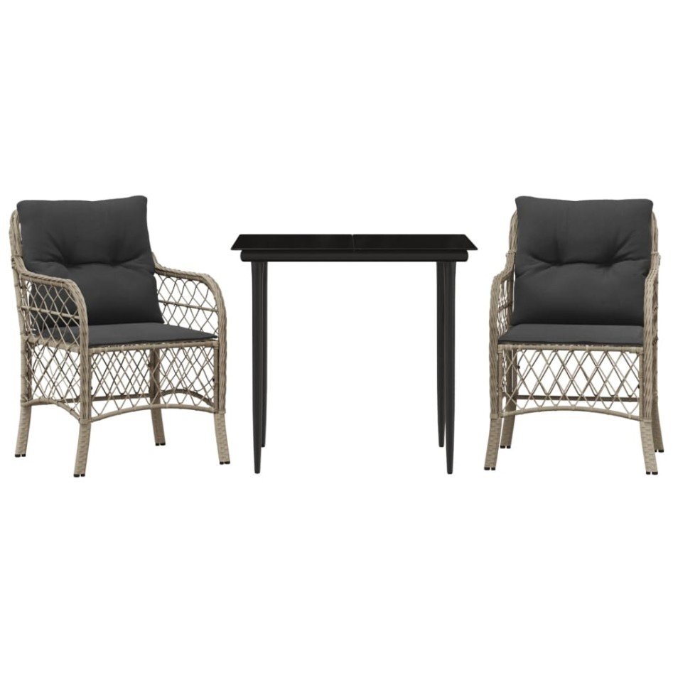 Sillas y mesita de jardín 3 piezas ratán sintético cojín