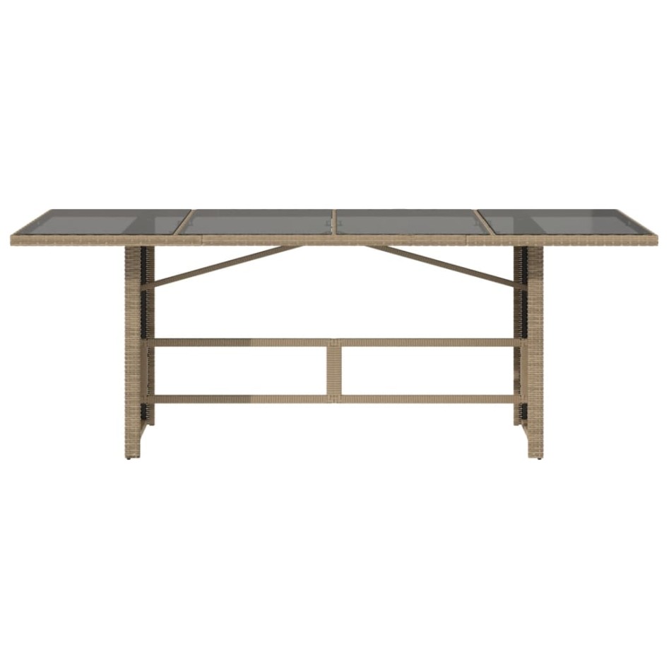 Mesa de jardín superficie de vidrio ratán PE beige 190x80x74