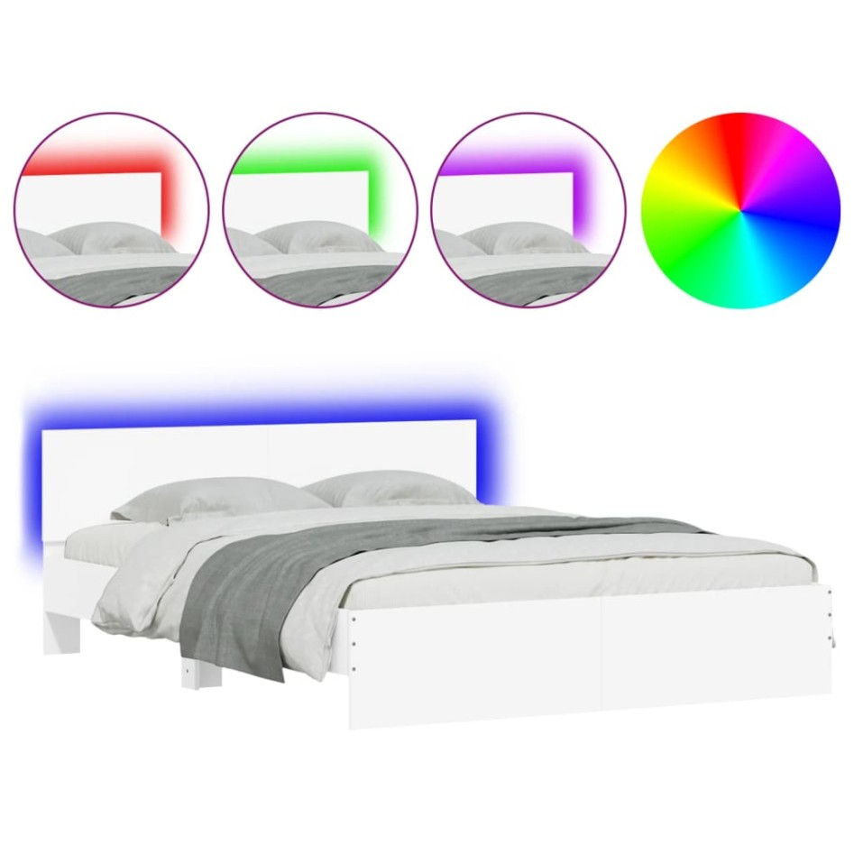 Estructura de cama con cabecero y luces LED blanco 150x200