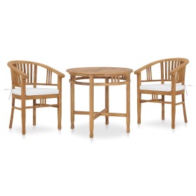 Set de comedor de jardín 3 pzas y cojines madera maciza de