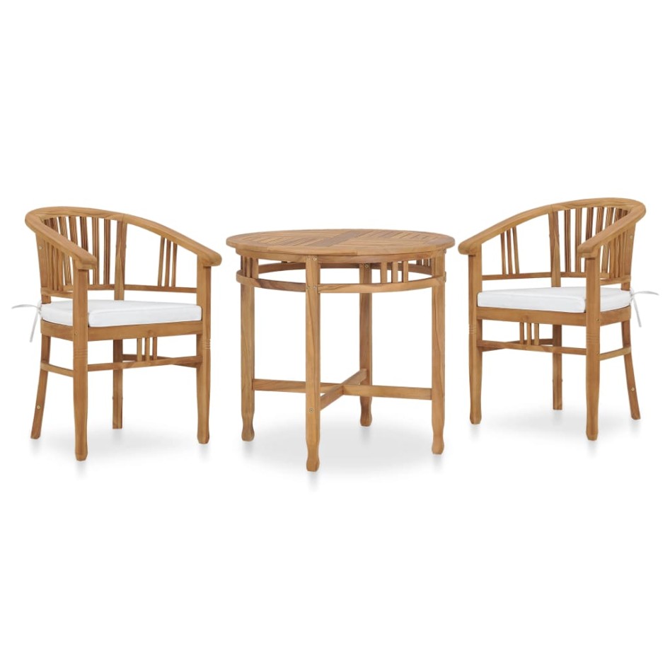 Set de comedor de jardín 3 pzas y cojines madera maciza de