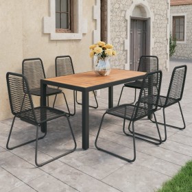 Set de comedor de jardín de 7 piezas PVC ratán negro y