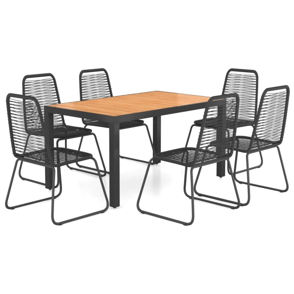 Set de comedor de jardín de 7 piezas PVC ratán negro y