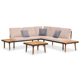Set muebles de jardín 4 piezas y cojines madera maciza