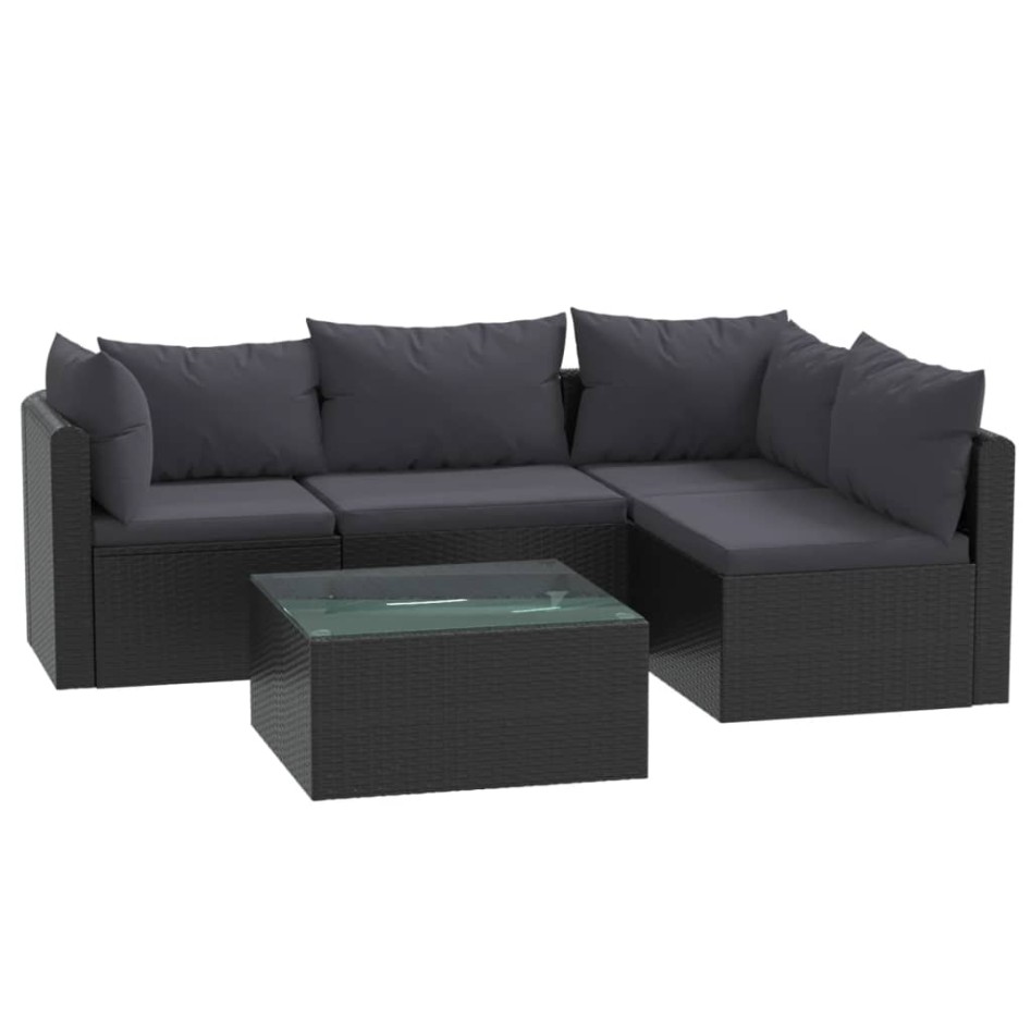 Set muebles de jardín 5 piezas y cojines ratán sintético