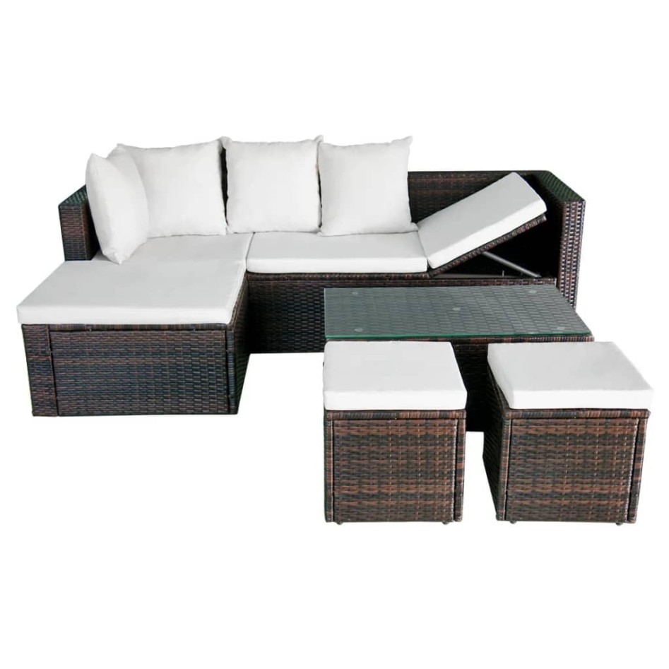 Set muebles de jardín 4 piezas y cojines ratán sintético